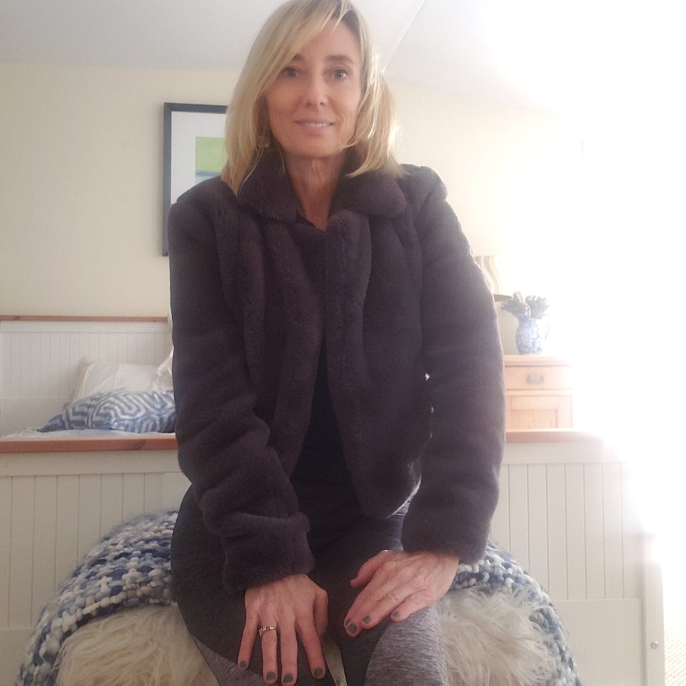 blanc NYC cropped faux fur jacket